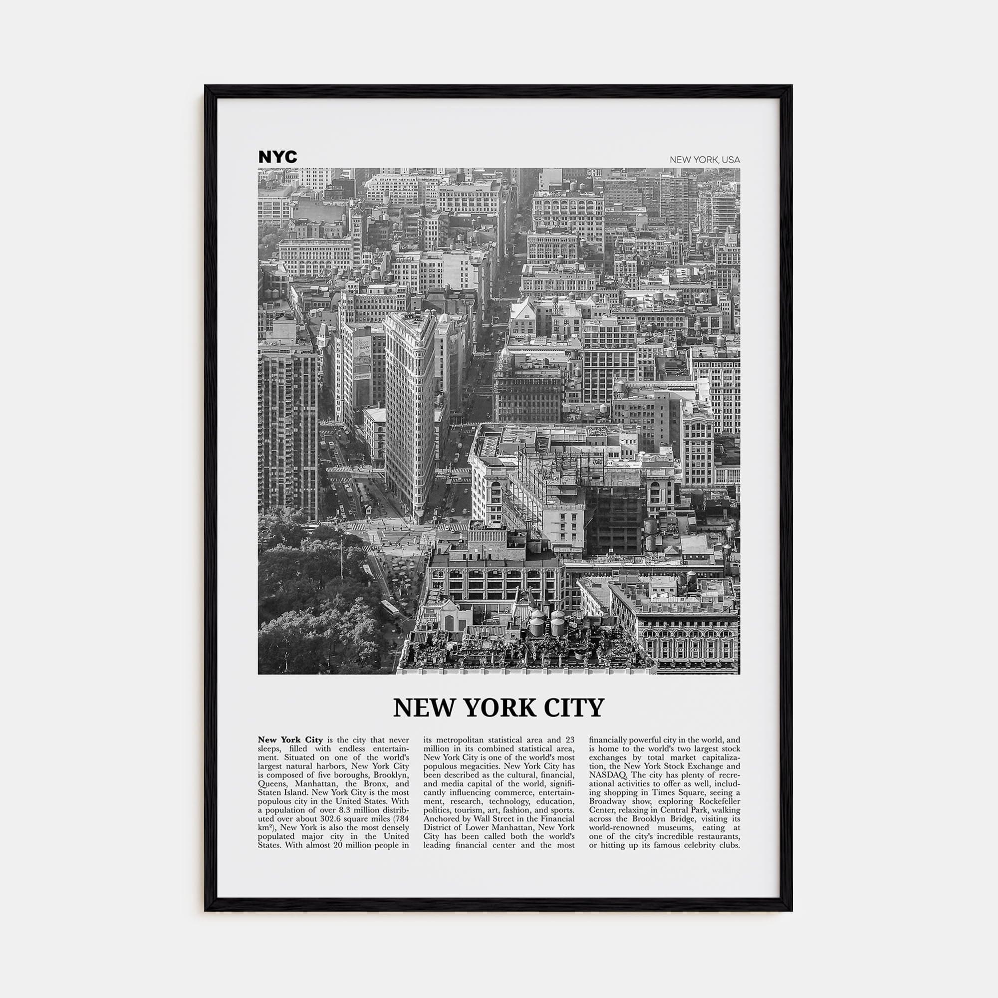 New York City No 6 Poster Black Wood / 8x12 in Nbourhood Travel B&W Poster