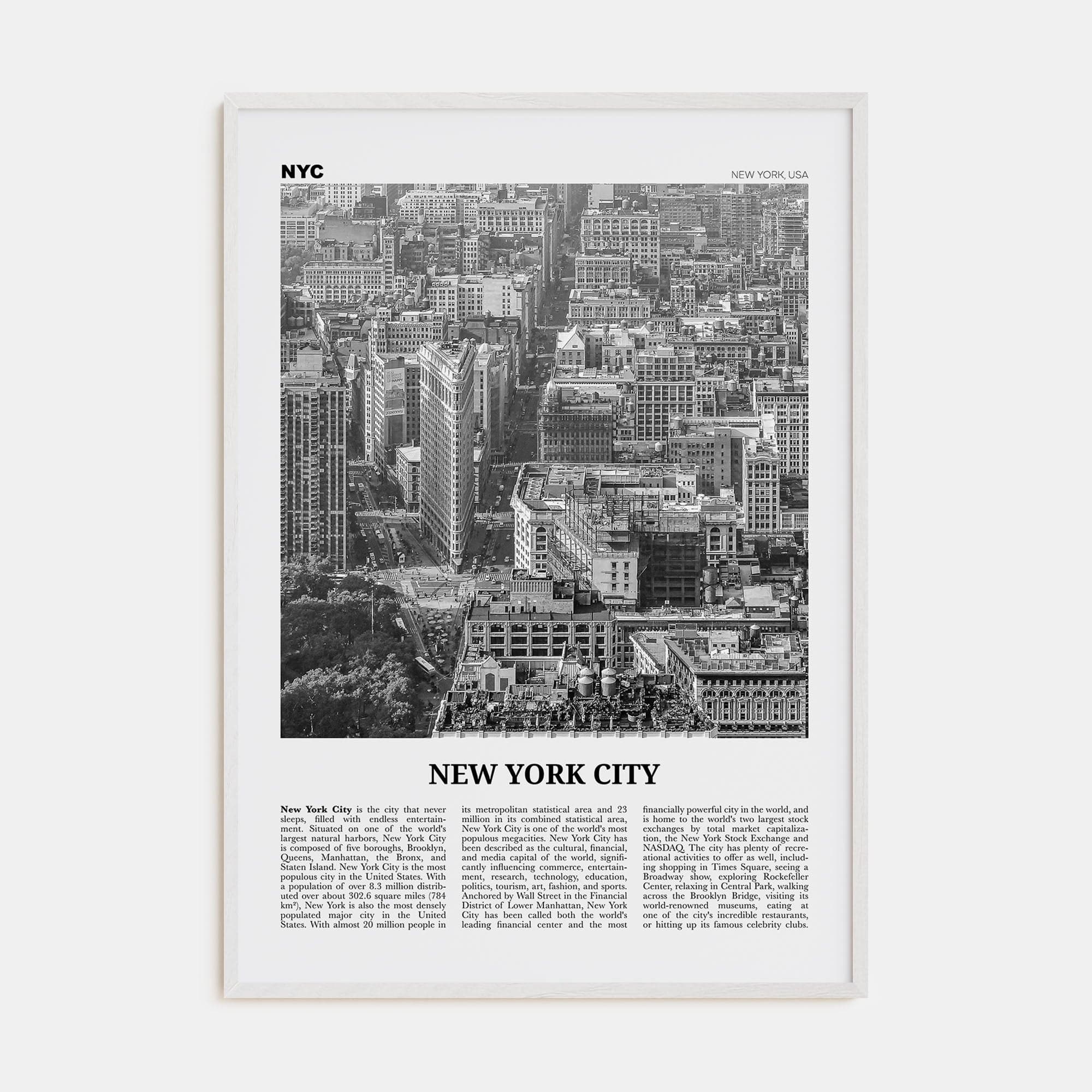 New York City No 6 Poster White Wood / 8x12 in Nbourhood Travel B&W Poster