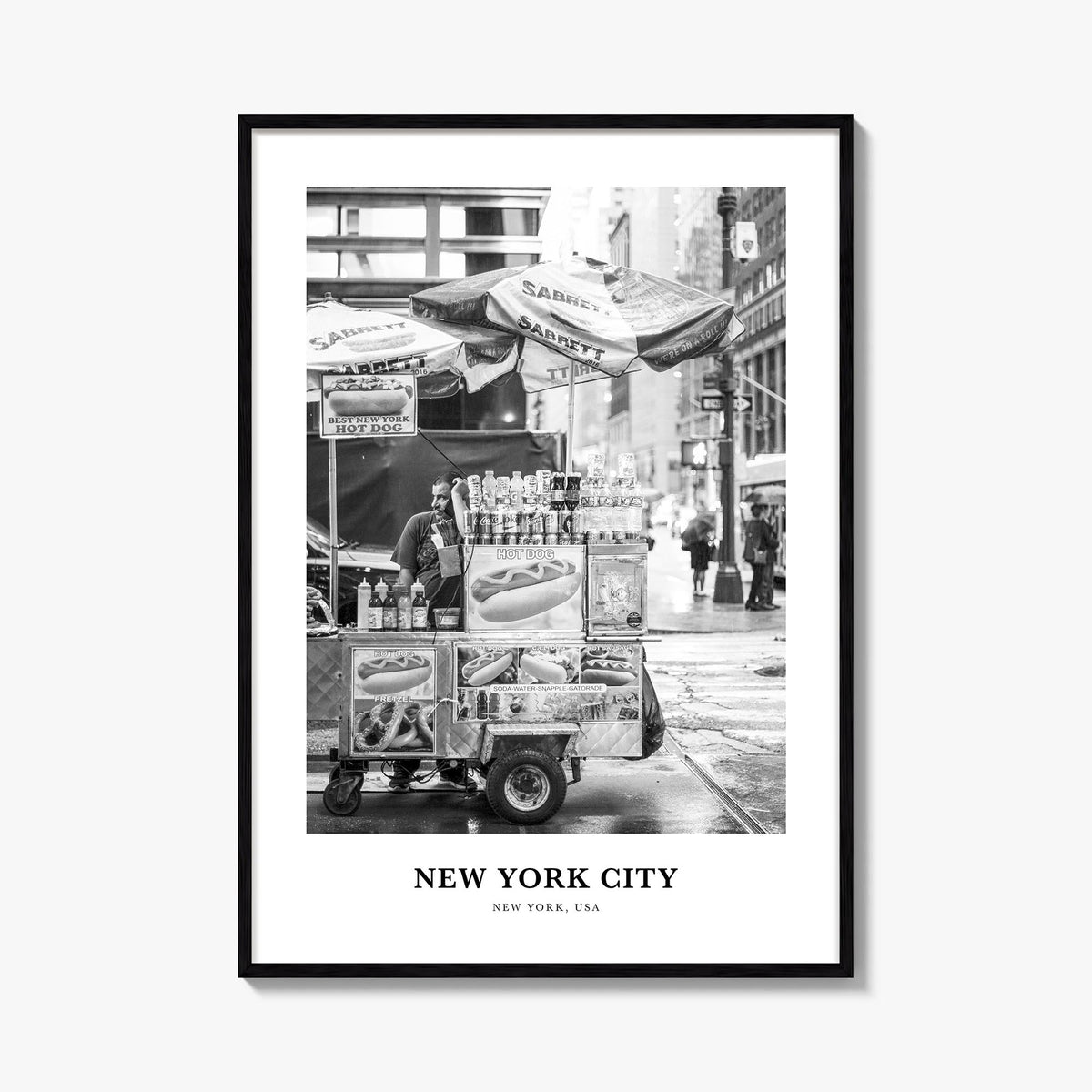New York City no. 1 black & white classic poster of New York, USA – vertical wall art, unframed print shown in interior mocku