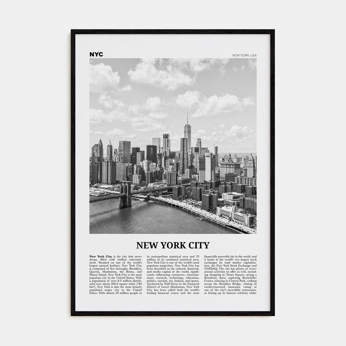 New York City No 7 Poster Black Wood / 8x12 in Nbourhood Travel B&W Poster