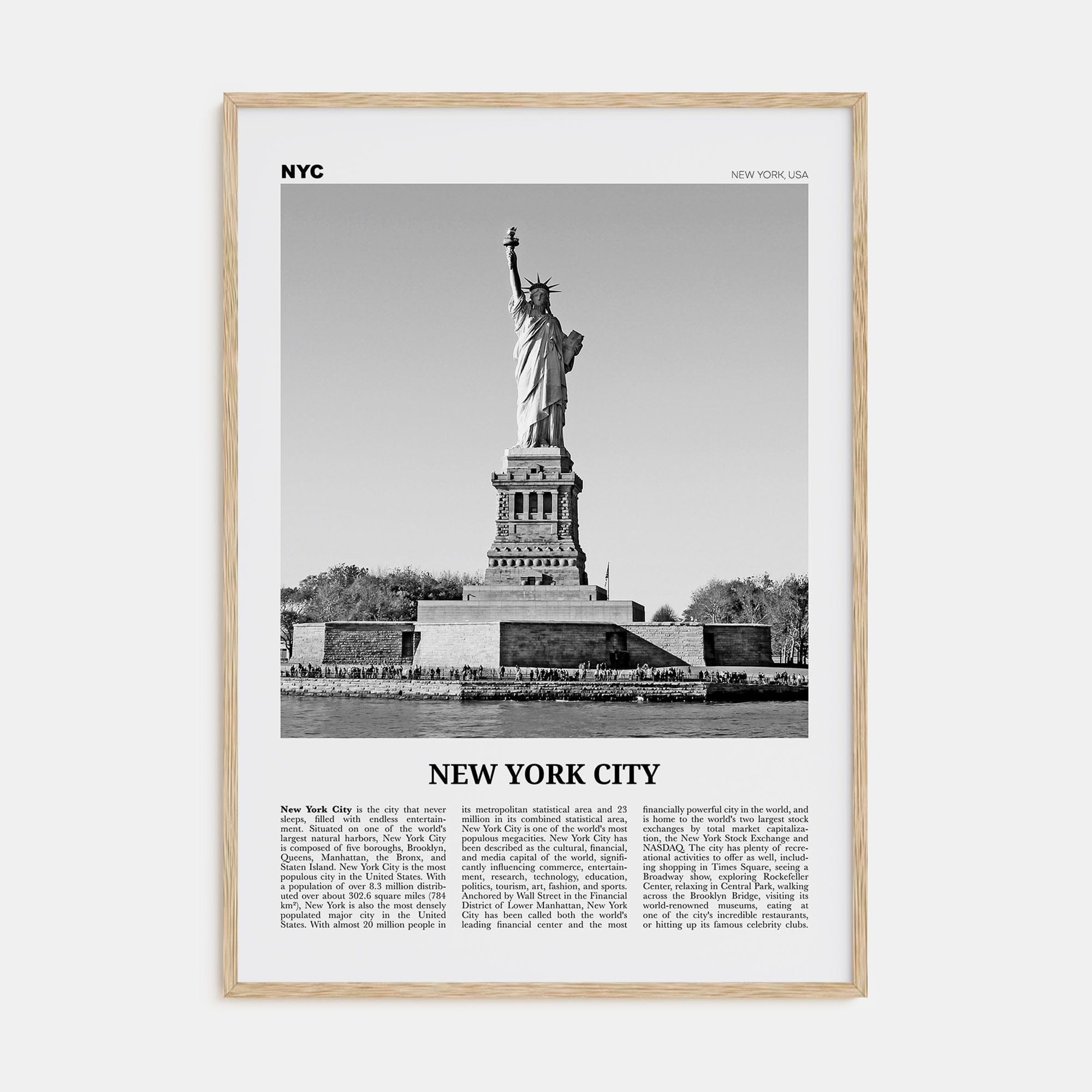 New York City No 8 Poster Natural Wood / 8x12 in Nbourhood Travel B&W Poster