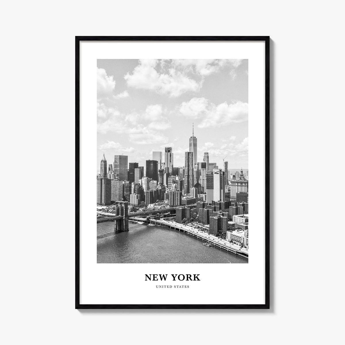 New York (State) black & white classic poster of New York, USA – vertical wall art, unframed print shown in interior mockup