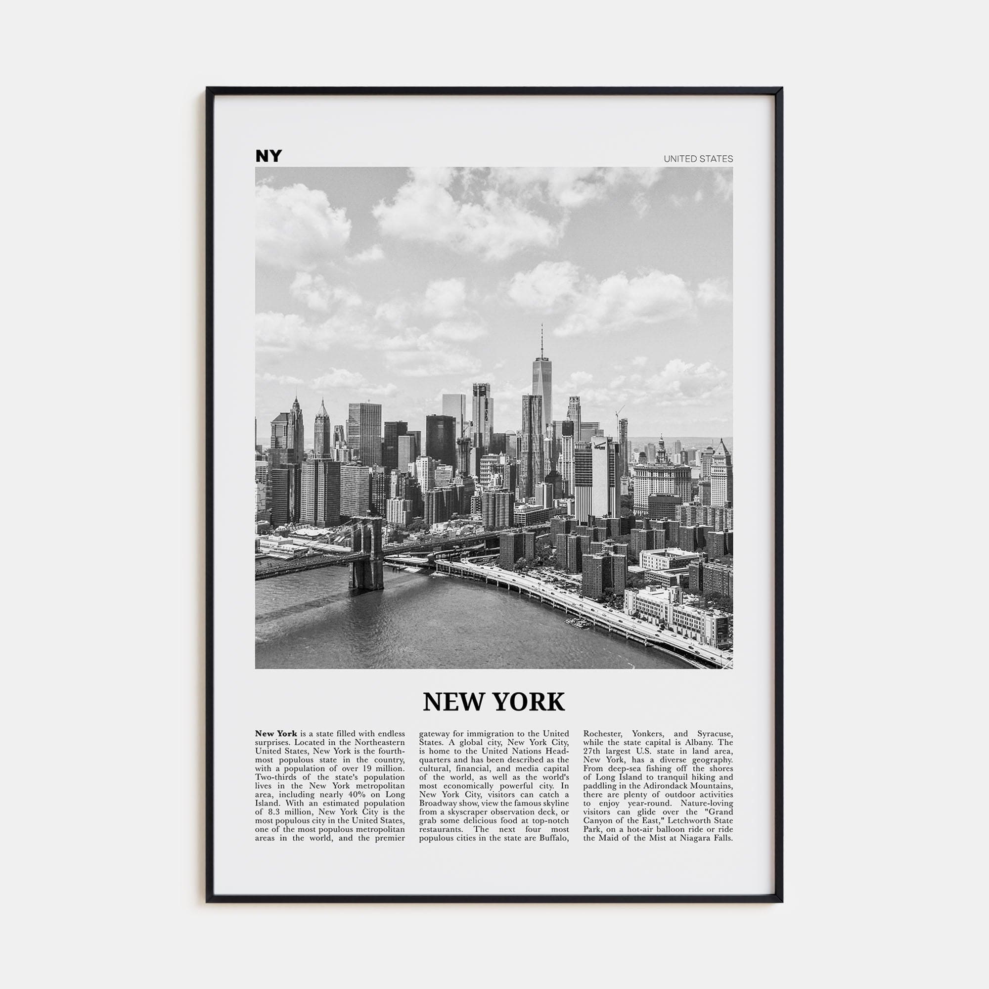 New York (State) No 1 Poster None / 8x12 in Nbourhood Travel B&W Poster