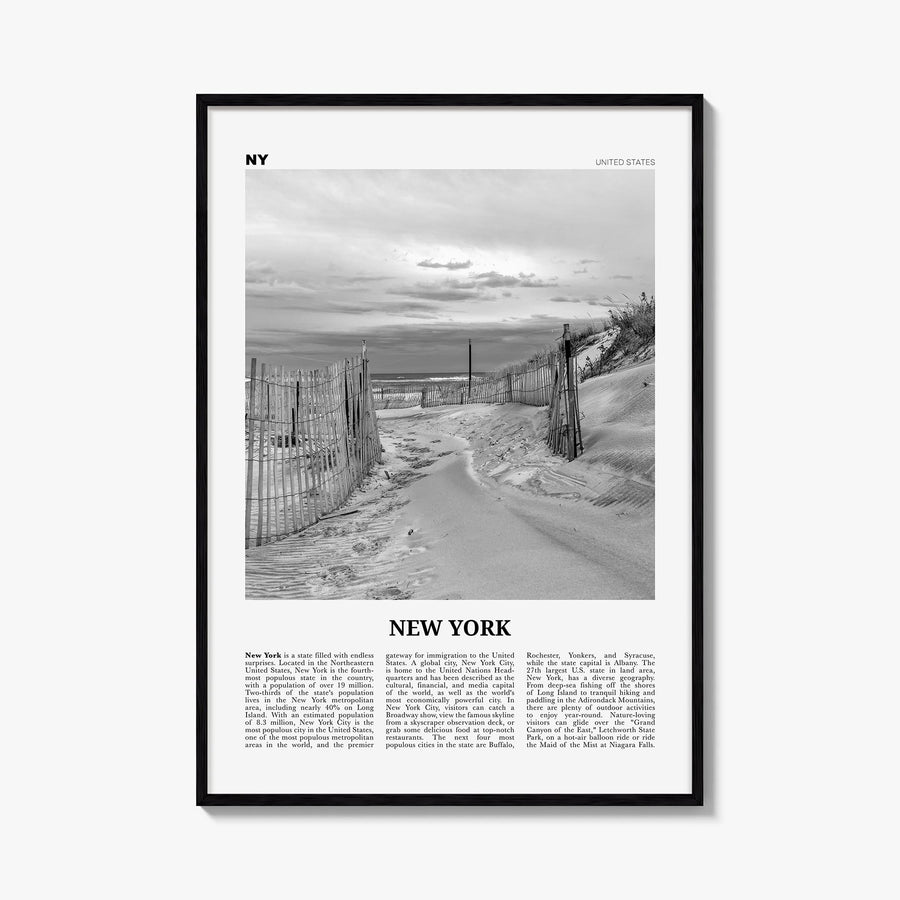 New York (State) no. 3 black & white newspaper poster of New York, USA – vertical wall art, unframed print shown in interior 