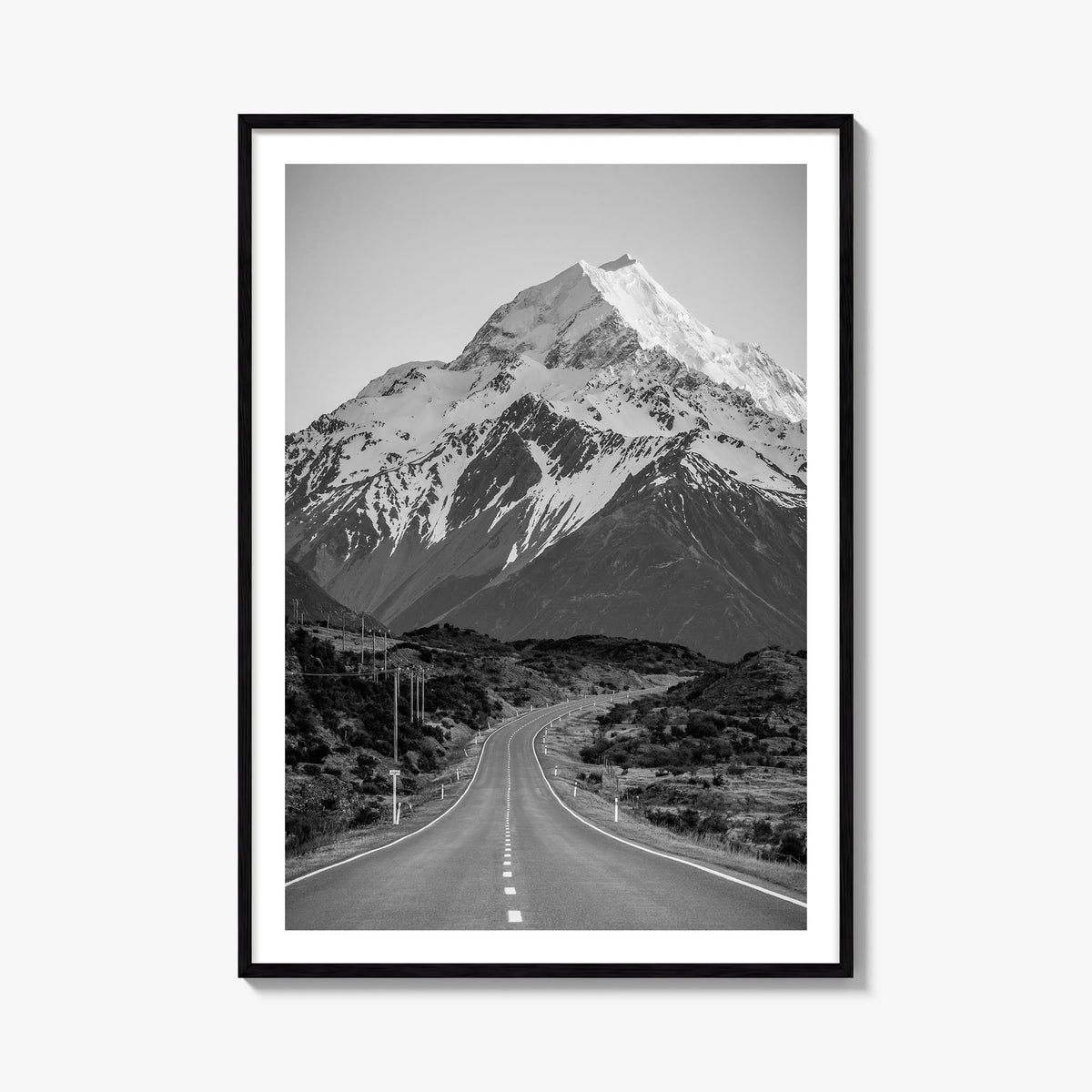 New Zealand black & white photo poster of Oceania – vertical wall art, unframed print shown in interior mockup