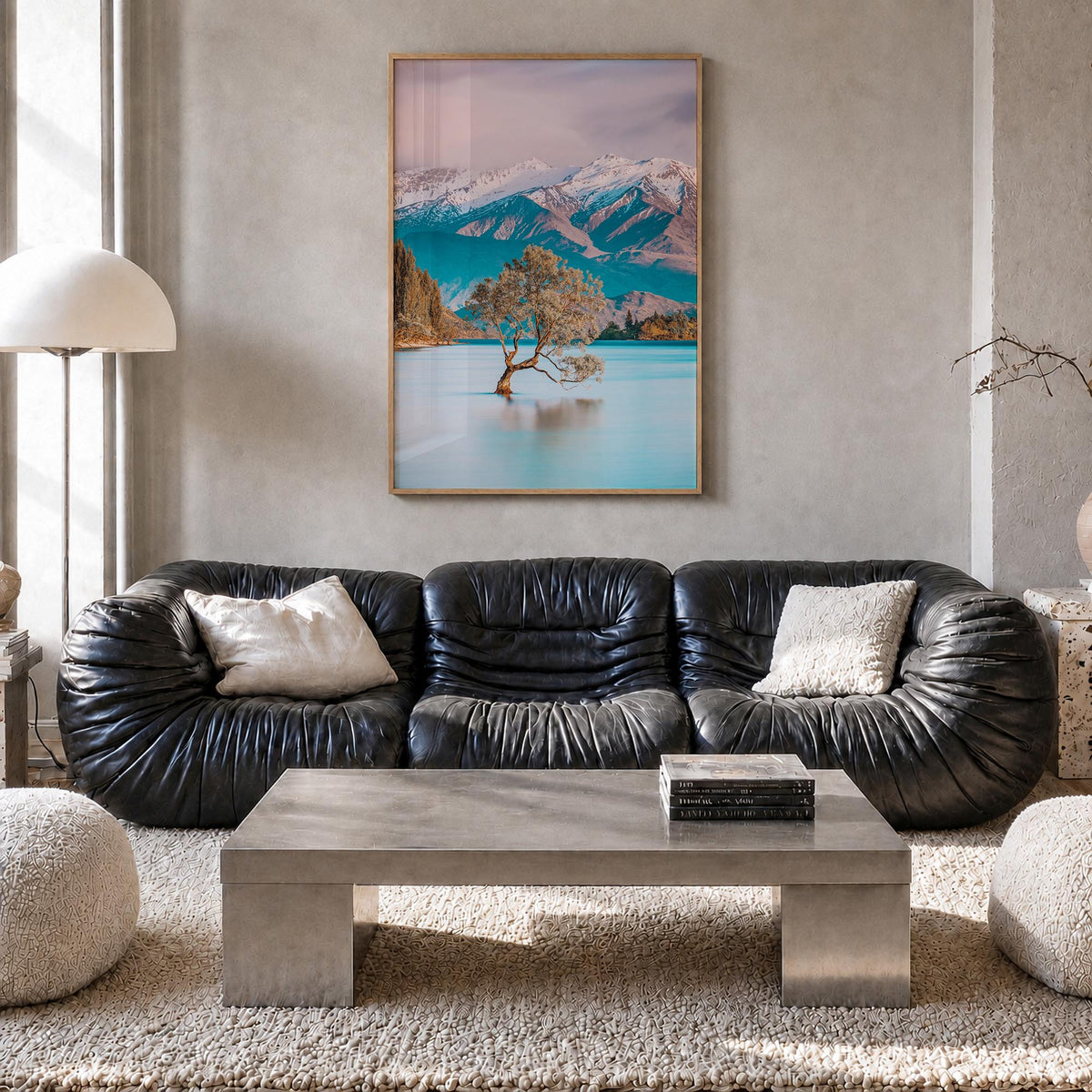 New Zealand colorful photo poster of Oceania – vertical wall art in natural wood frame, hanging on wall