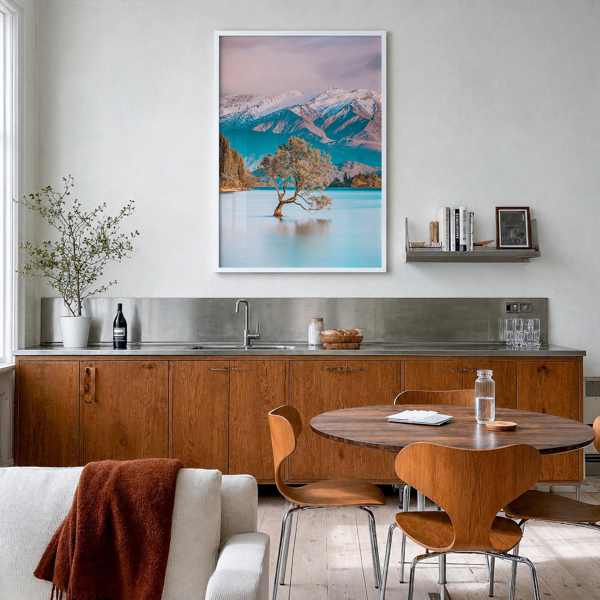 New Zealand colorful photo poster of Oceania – vertical wall art in white wood frame, hanging on wall
