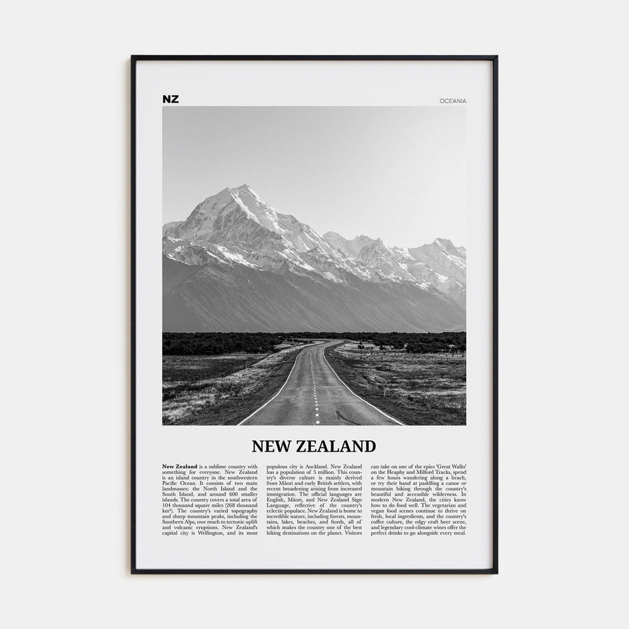 New Zealand No 1 Poster None / 8x12 in Nbourhood Travel B&W Poster