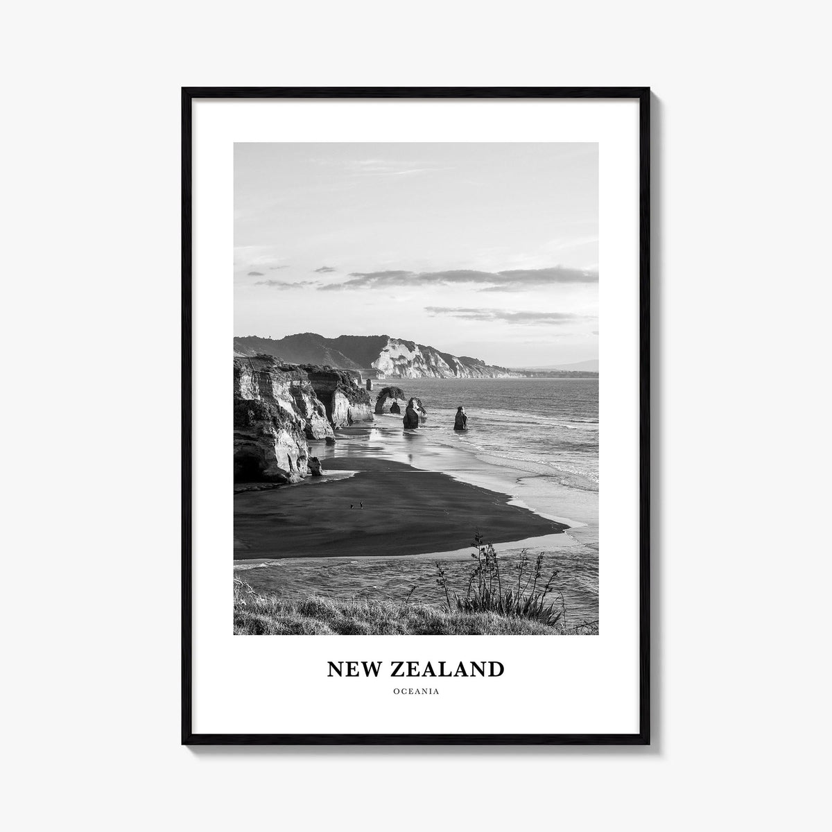 New Zealand no. 2 black & white classic poster of Oceania – vertical wall art, unframed print shown in interior mockup