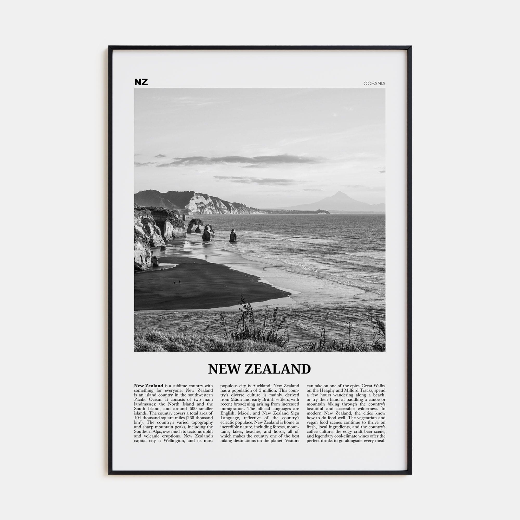 New Zealand No 2 Poster None / 8x12 in Nbourhood Travel B&W Poster