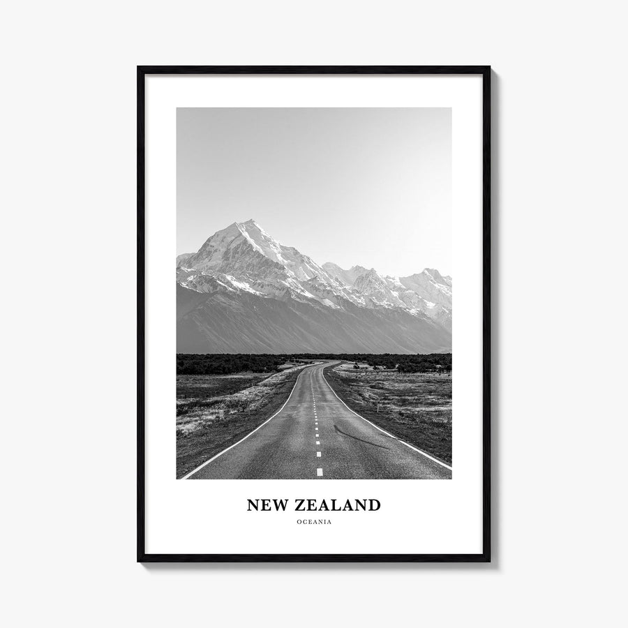 New Zealand no. 3 black & white classic poster of Oceania – vertical wall art, unframed print shown in interior mockup