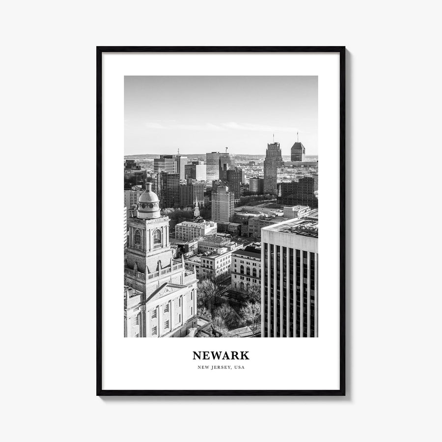 Newark black & white classic poster of New Jersey, USA – vertical wall art, unframed print shown in interior mockup