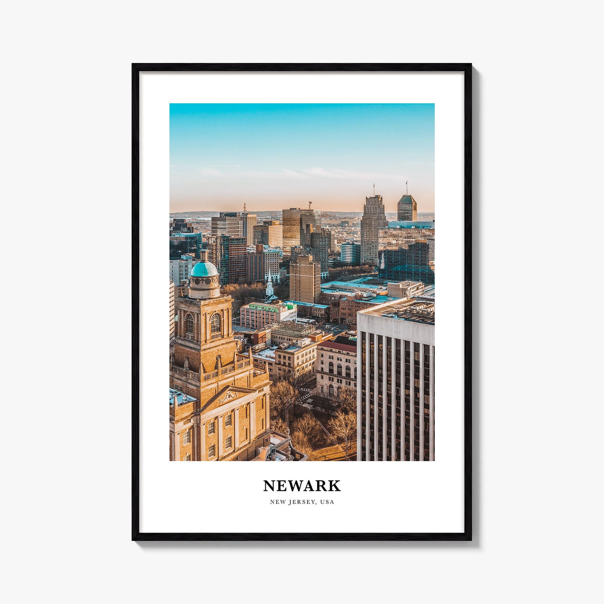 Newark colorful classic poster of New Jersey, USA – vertical wall art, unframed print shown in interior mockup