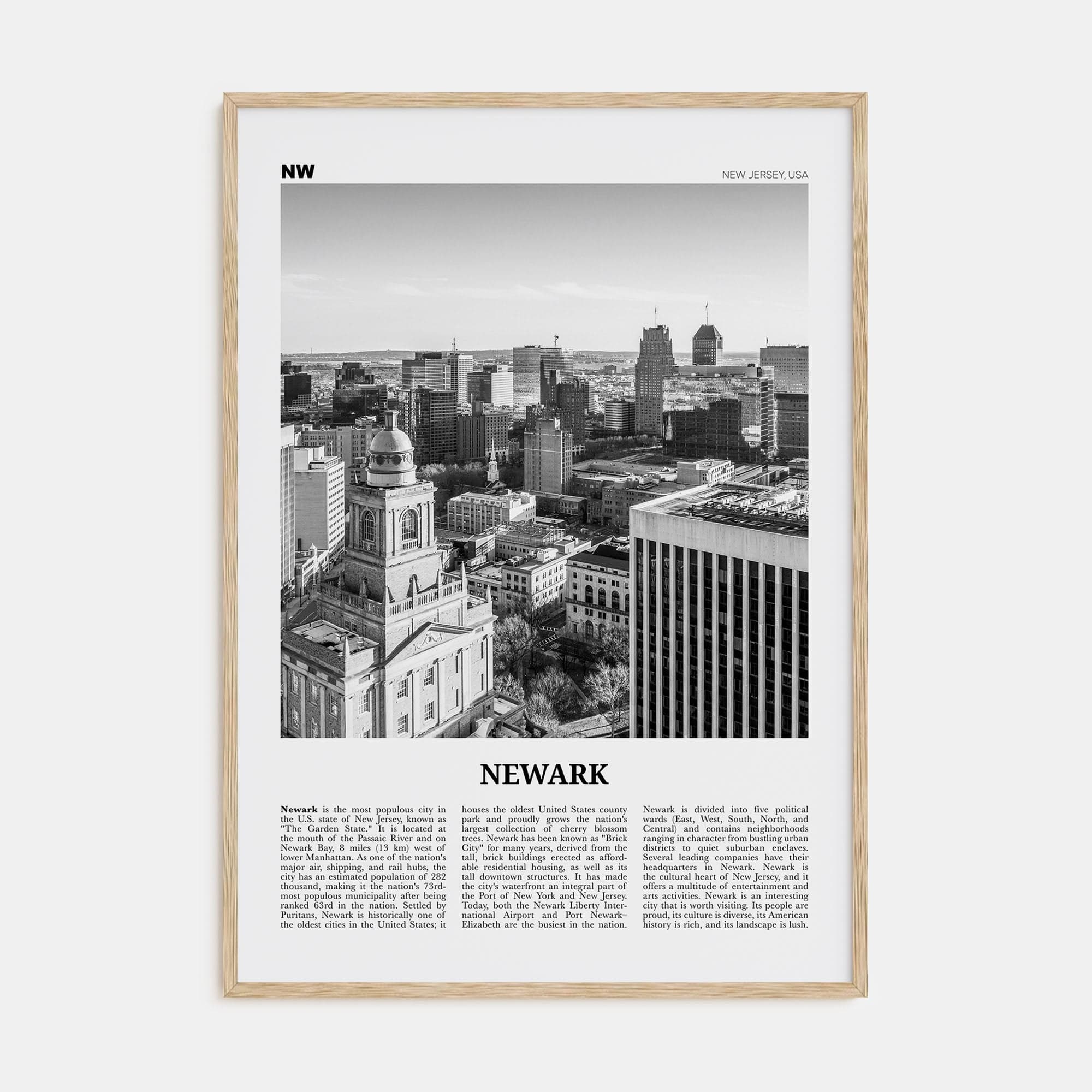 Newark Poster Natural Wood / 8x12 in Nbourhood Travel B&W Poster