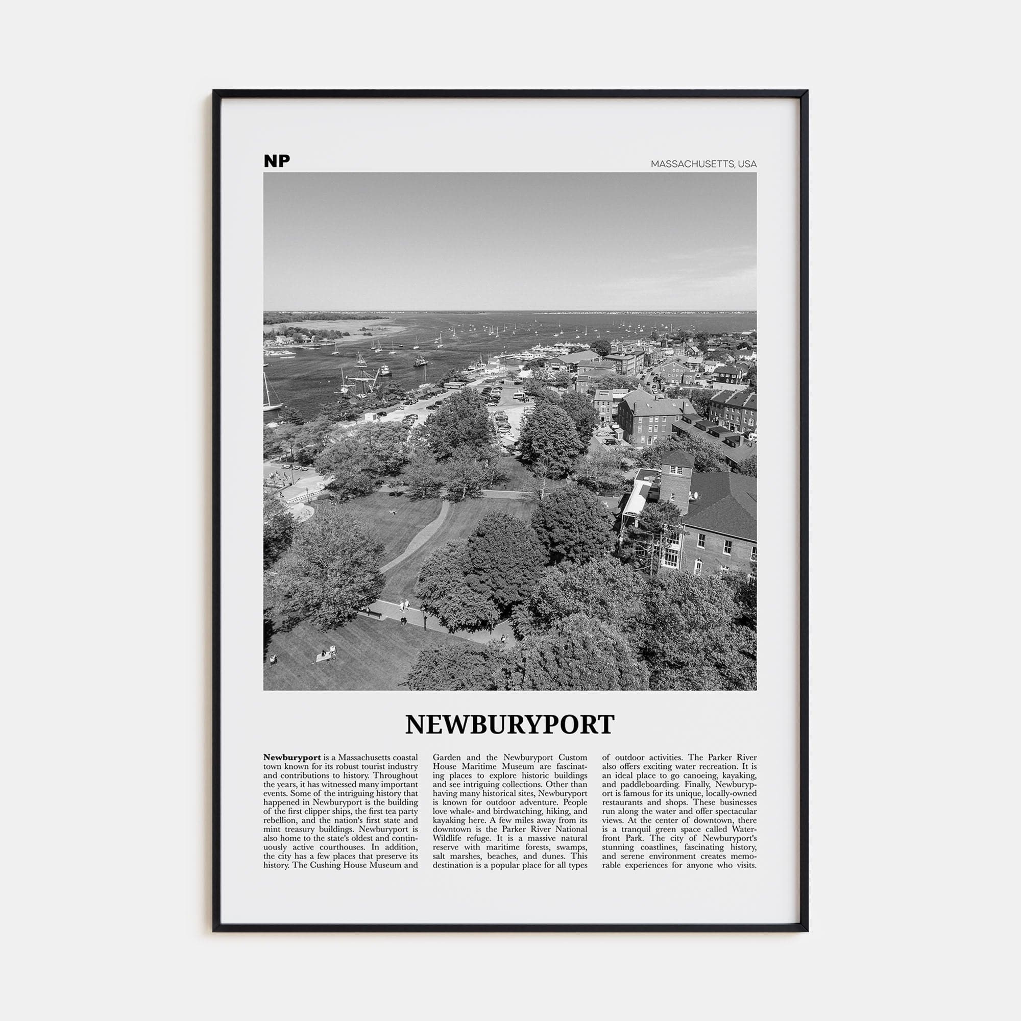 Newburyport Poster Black Metal / 8x12 in Nbourhood Travel B&W Poster