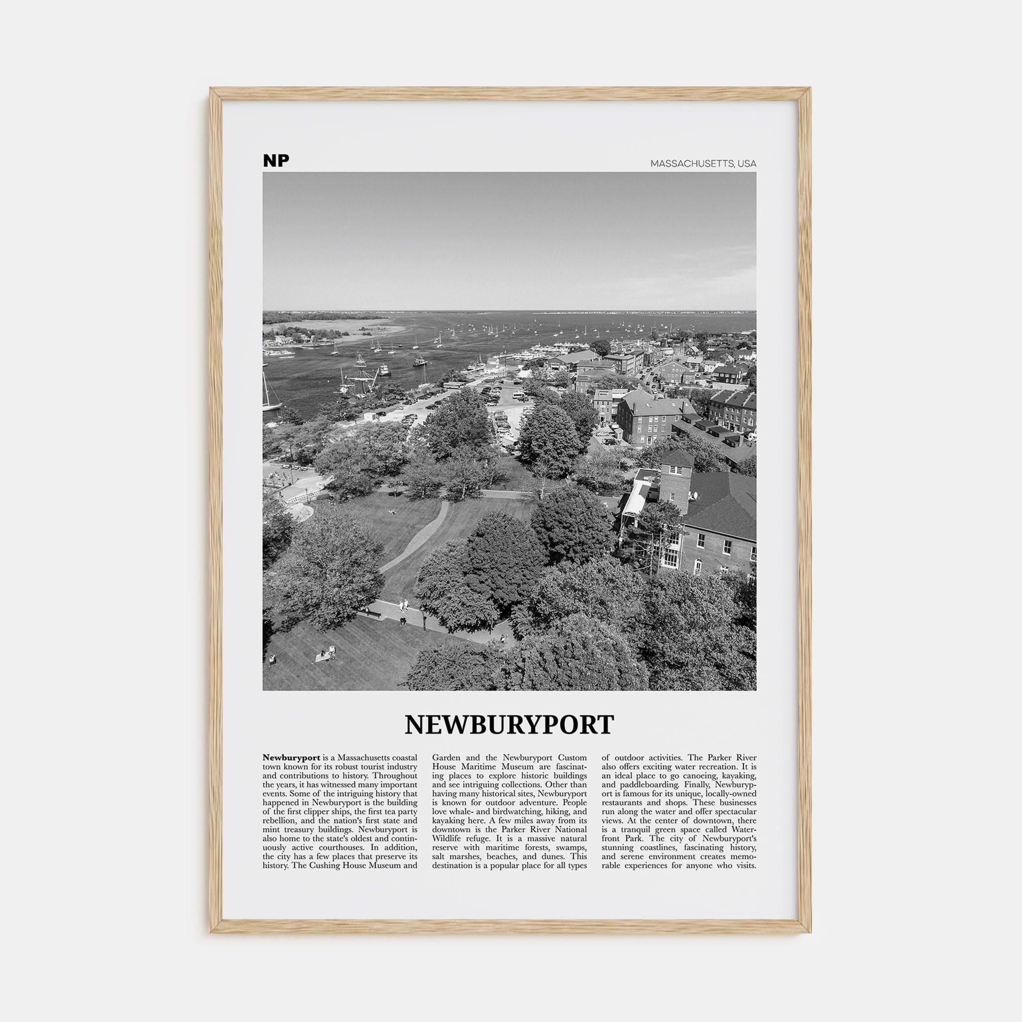 Newburyport Poster Natural Wood / 8x12 in Nbourhood Travel B&W Poster