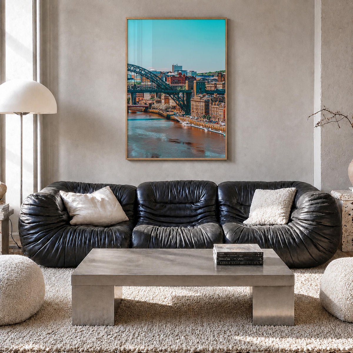 Newcastle upon Tyne colorful photo poster of England, UK – vertical wall art in natural wood frame, hanging on wall