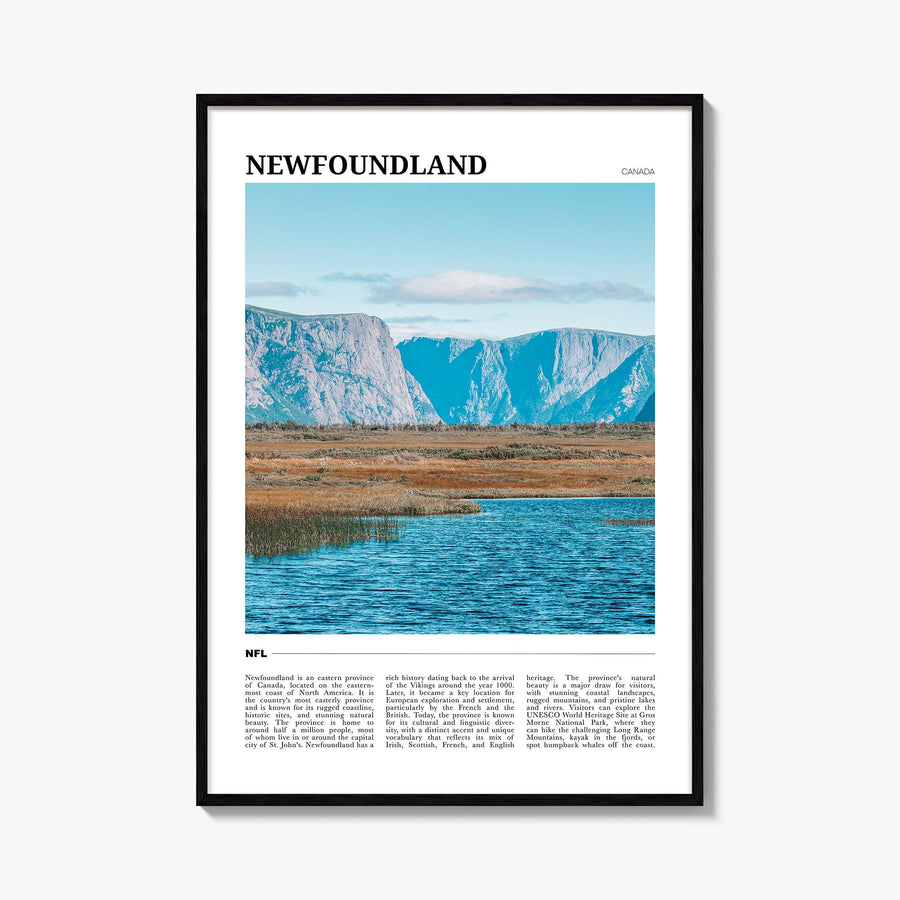 Newfoundland colorful travel poster of Newfoundland and Labrador, Canada – vertical wall art, unframed print shown in interio