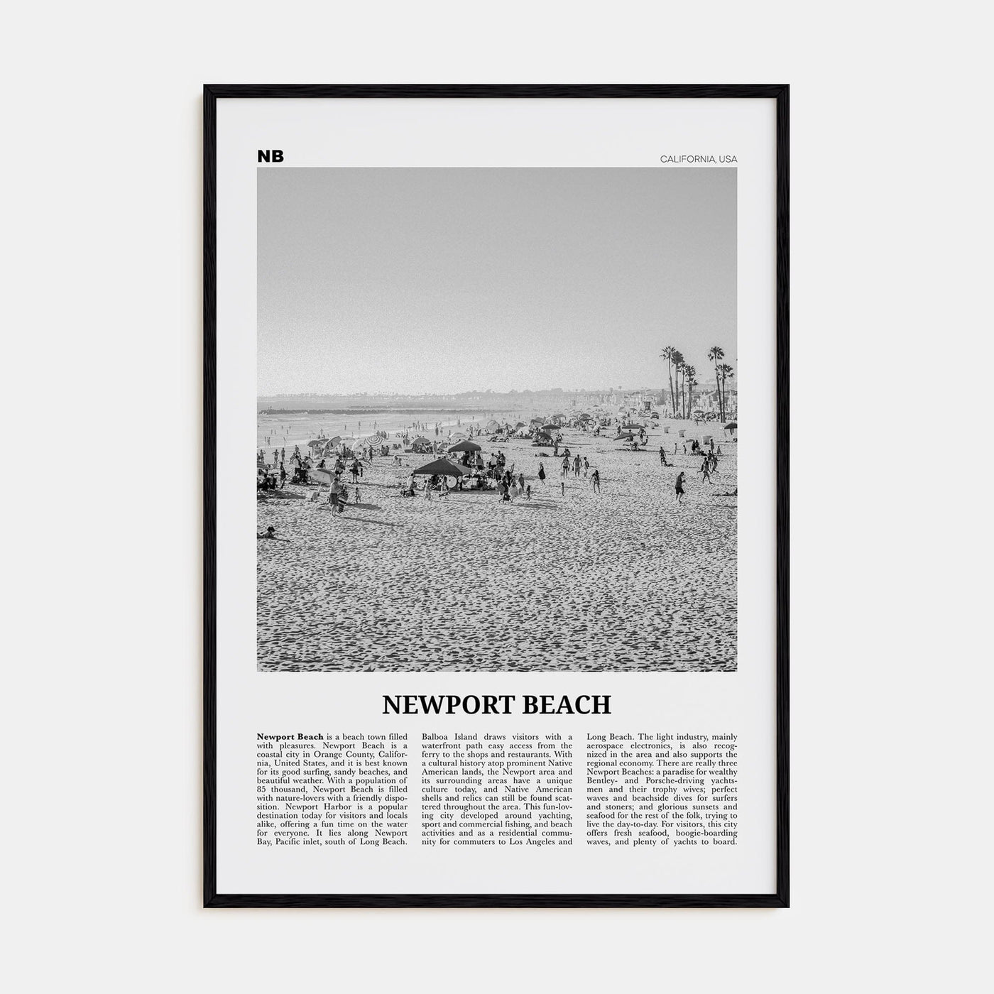 Newport Beach No 1 Poster Black Wood / 8x12 in Nbourhood Travel B&W Poster