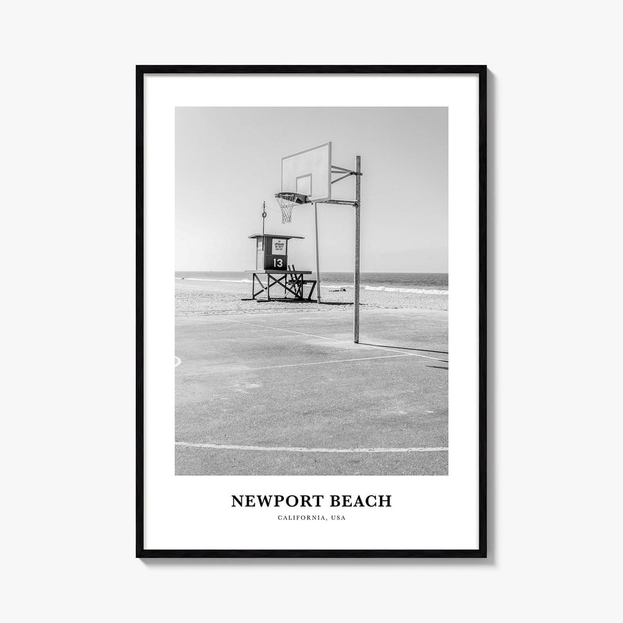 Newport Beach no. 2 black & white classic poster of California, USA – vertical wall art, unframed print shown in interior moc