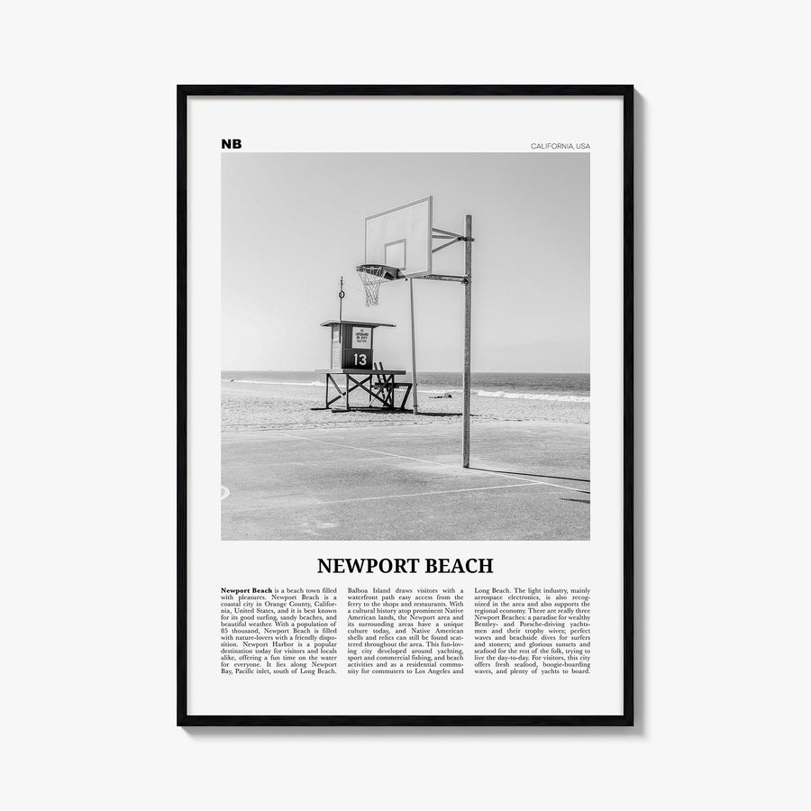 Newport Beach no. 2 black & white newspaper poster of California, USA – vertical wall art, unframed print shown in interior m