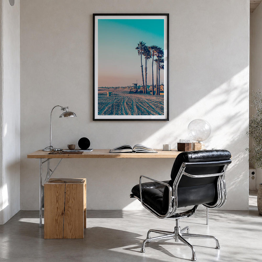 Newport Beach no. 2 colorful photo poster of California, USA – vertical wall art in black wood frame with white border, hangi
