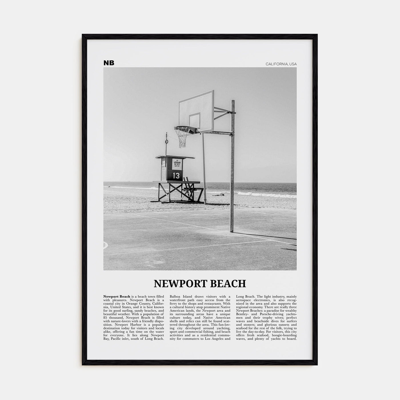 Newport Beach No 2 Poster Black Wood / 8x12 in Nbourhood Travel B&W Poster