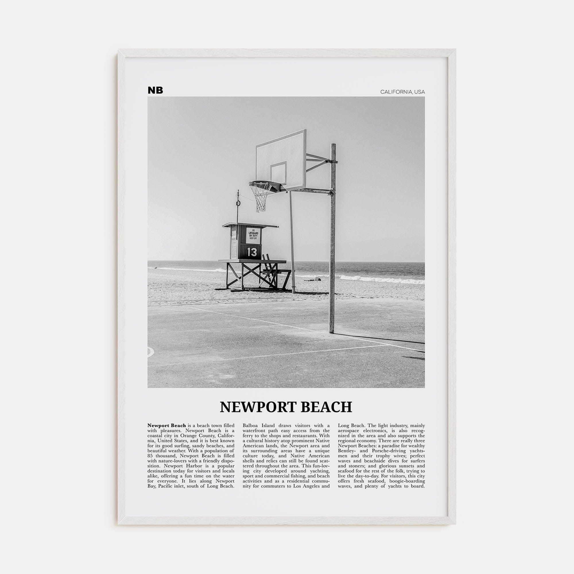 Newport Beach No 2 Poster White Wood / 8x12 in Nbourhood Travel B&W Poster