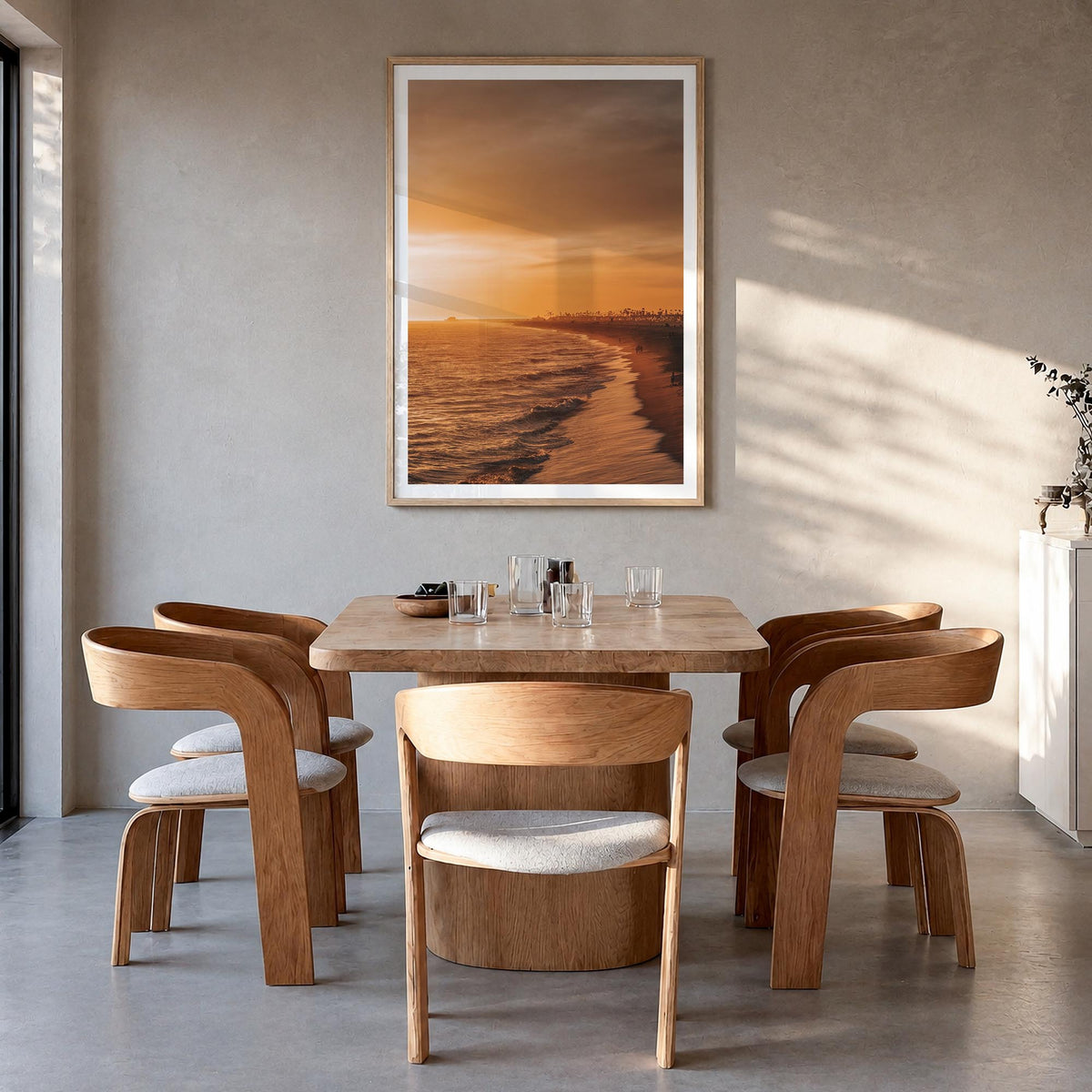 Newport Beach no. 5 colorful photo poster of California, USA – vertical wall art in natural wood frame with white border, han