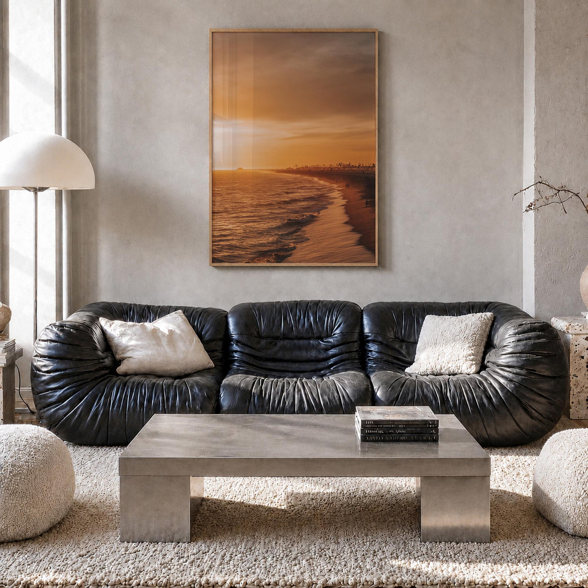 Newport Beach no. 5 colorful photo poster of California, USA – vertical wall art in natural wood frame, hanging on wall