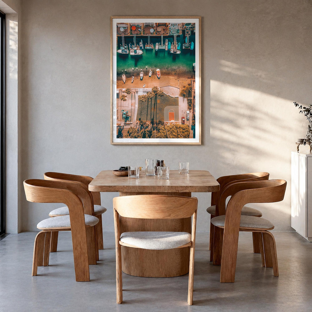Newport Beach no. 6 colorful photo poster of California, USA – vertical wall art in natural wood frame with white border, han