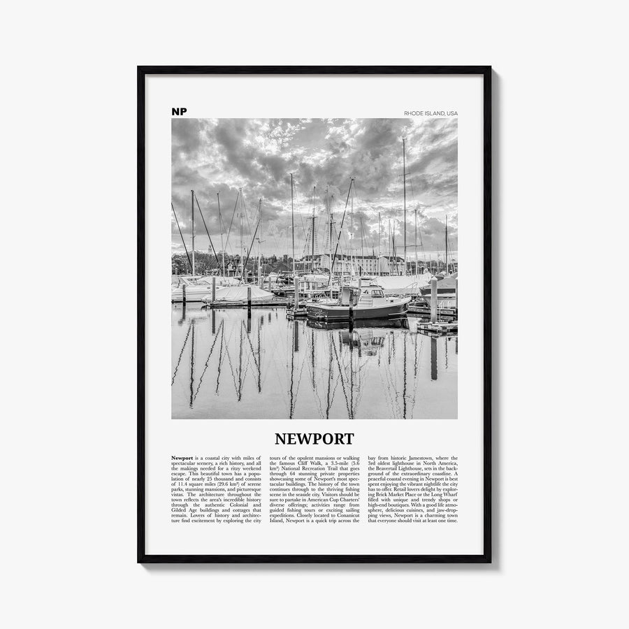 Newport black & white newspaper poster of Rhode Island, USA – vertical wall art, unframed print shown in interior mockup