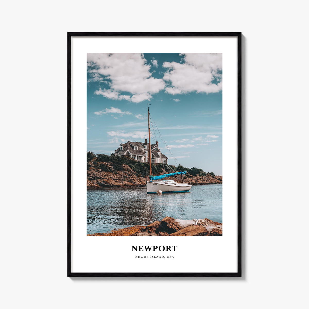 Newport colorful classic poster of Rhode Island, USA – vertical wall art, unframed print shown in interior mockup