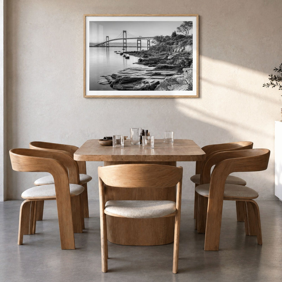 Newport, Rhode Island Photo Poster in a natural wood frame, hanging in a dining room, white border