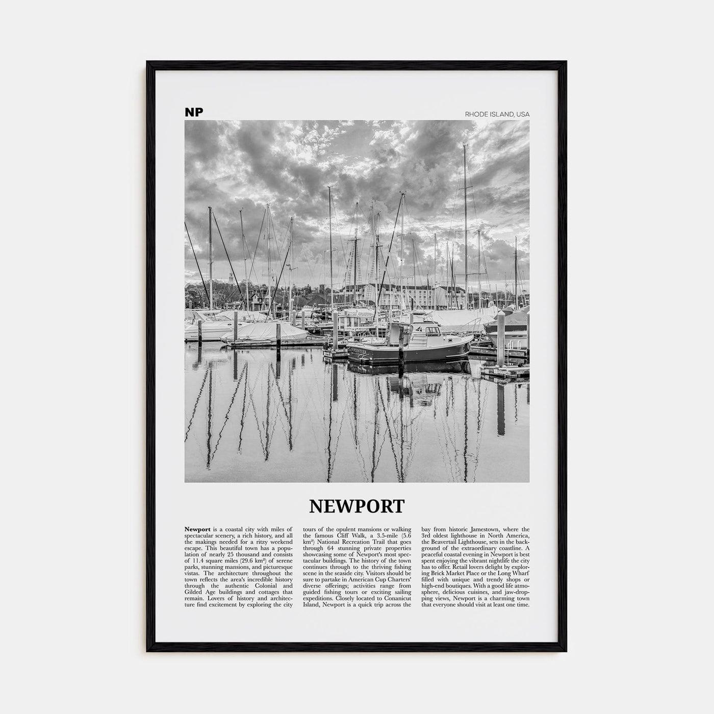 Newport Poster Black Wood / 8x12 in Nbourhood Travel B&W Poster