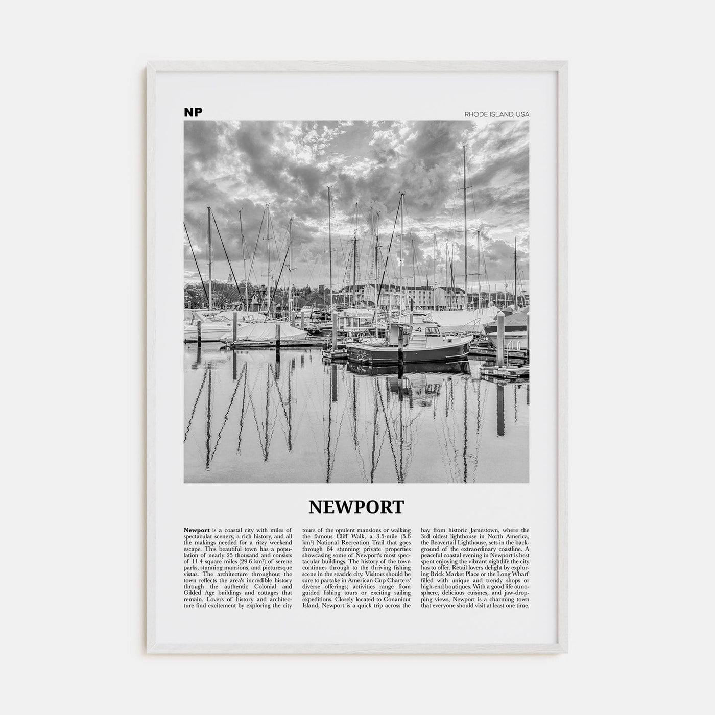 Newport Poster White Wood / 8x12 in Nbourhood Travel B&W Poster