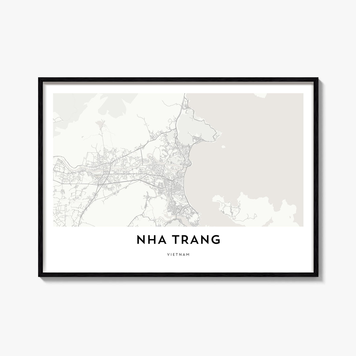 Nha Trang black & white map poster of Vietnam – horizontal wall art, unframed print shown in interior mockup