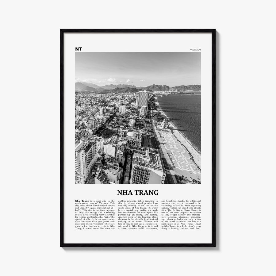 Nha Trang black & white newspaper poster of Vietnam – vertical wall art, unframed print shown in interior mockup