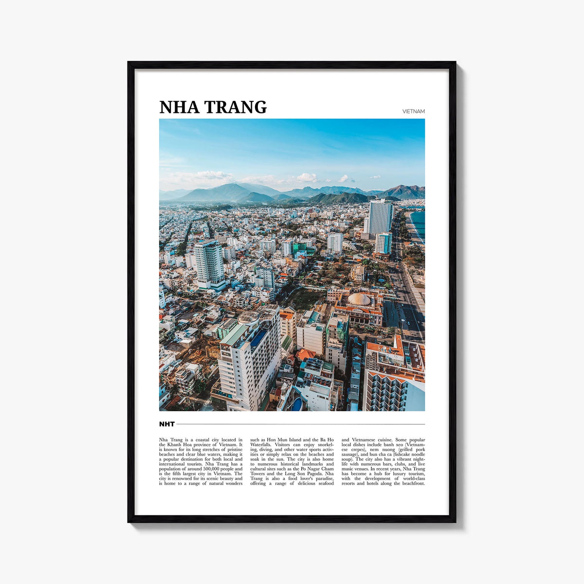 Nha Trang colorful travel poster of Vietnam – vertical wall art, unframed print shown in interior mockup