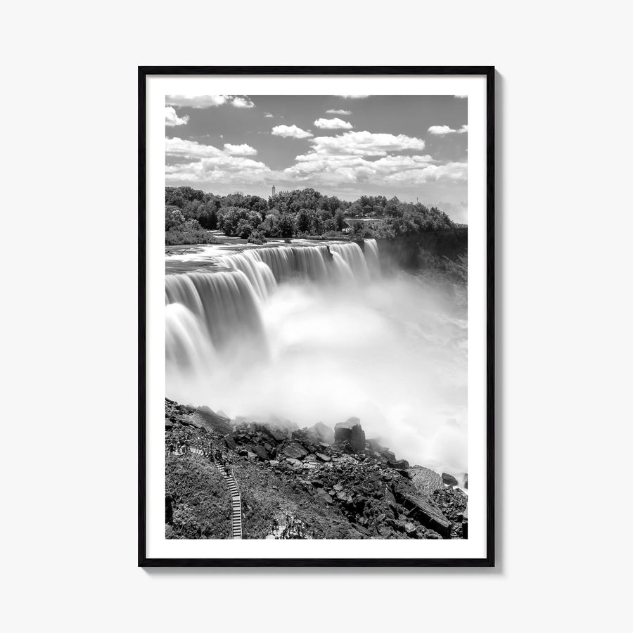 Niagara Falls black & white photo poster of North America – vertical wall art, unframed print shown in interior mockup