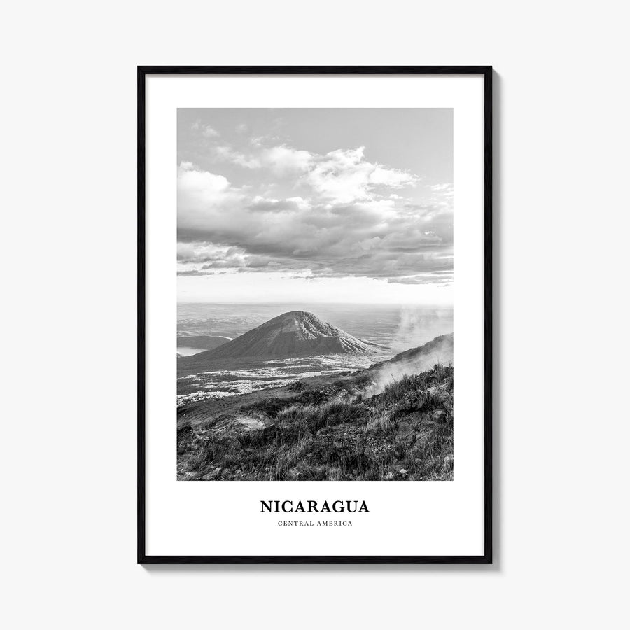 Nicaragua black & white classic poster of Central America – vertical wall art, unframed print shown in interior mockup