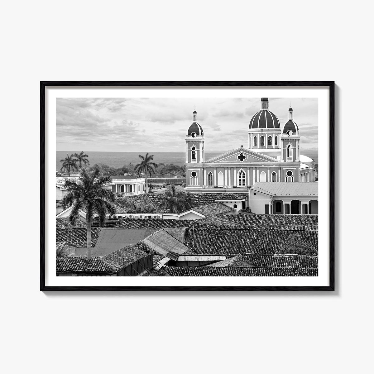 Nicaragua black & white photo poster of Central America – horizontal wall art, unframed print shown in interior mockup