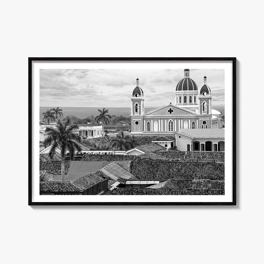 Nicaragua black & white photo poster of Central America – horizontal wall art, unframed print shown in interior mockup