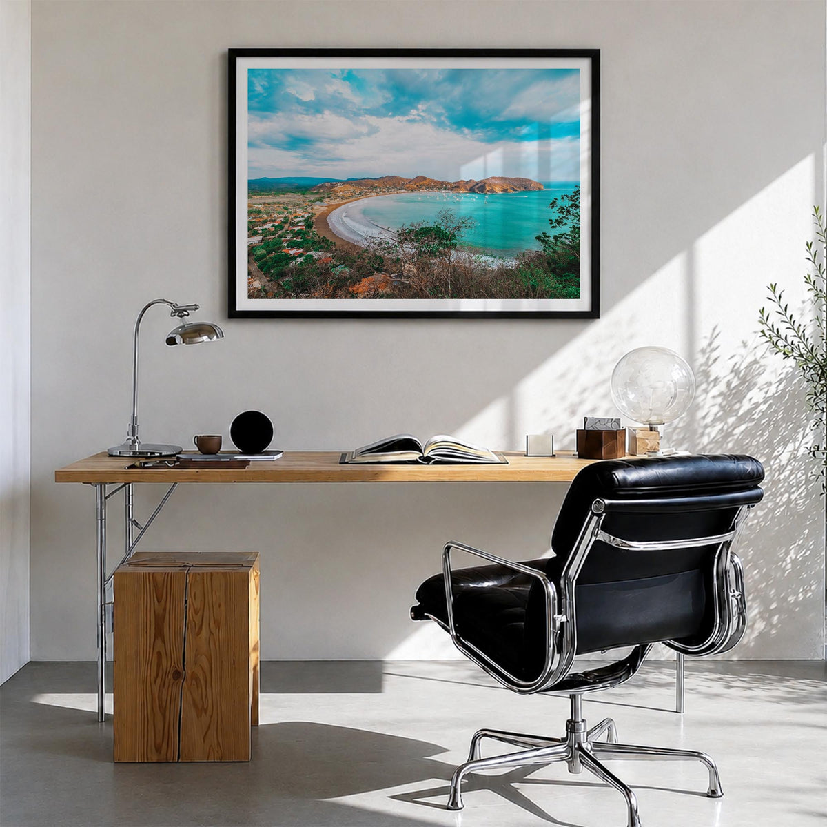 Nicaragua colorful photo poster of Central America – horizontal wall art in black wood frame with white border, hanging on wa