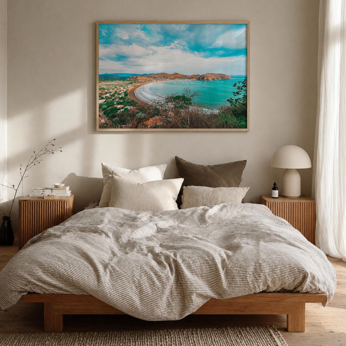 Nicaragua colorful photo poster of Central America – horizontal wall art in natural wood frame, hanging on wall