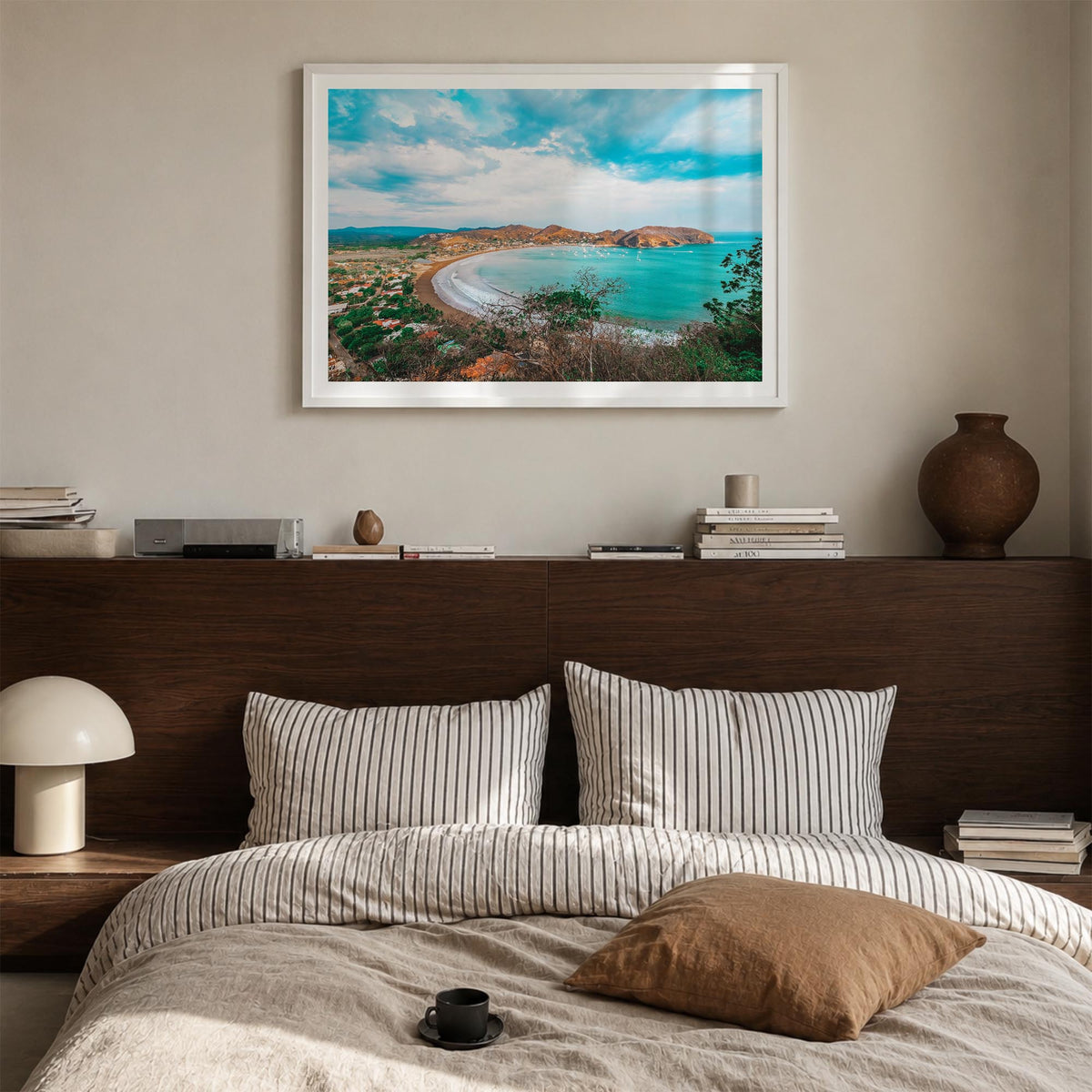 Nicaragua colorful photo poster of Central America – horizontal wall art in white wood frame with white border, hanging on wa