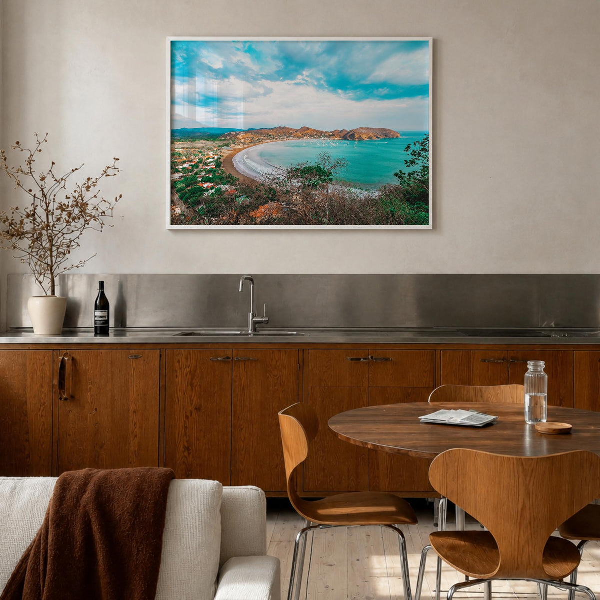 Nicaragua colorful photo poster of Central America – horizontal wall art in white wood frame, hanging on wall