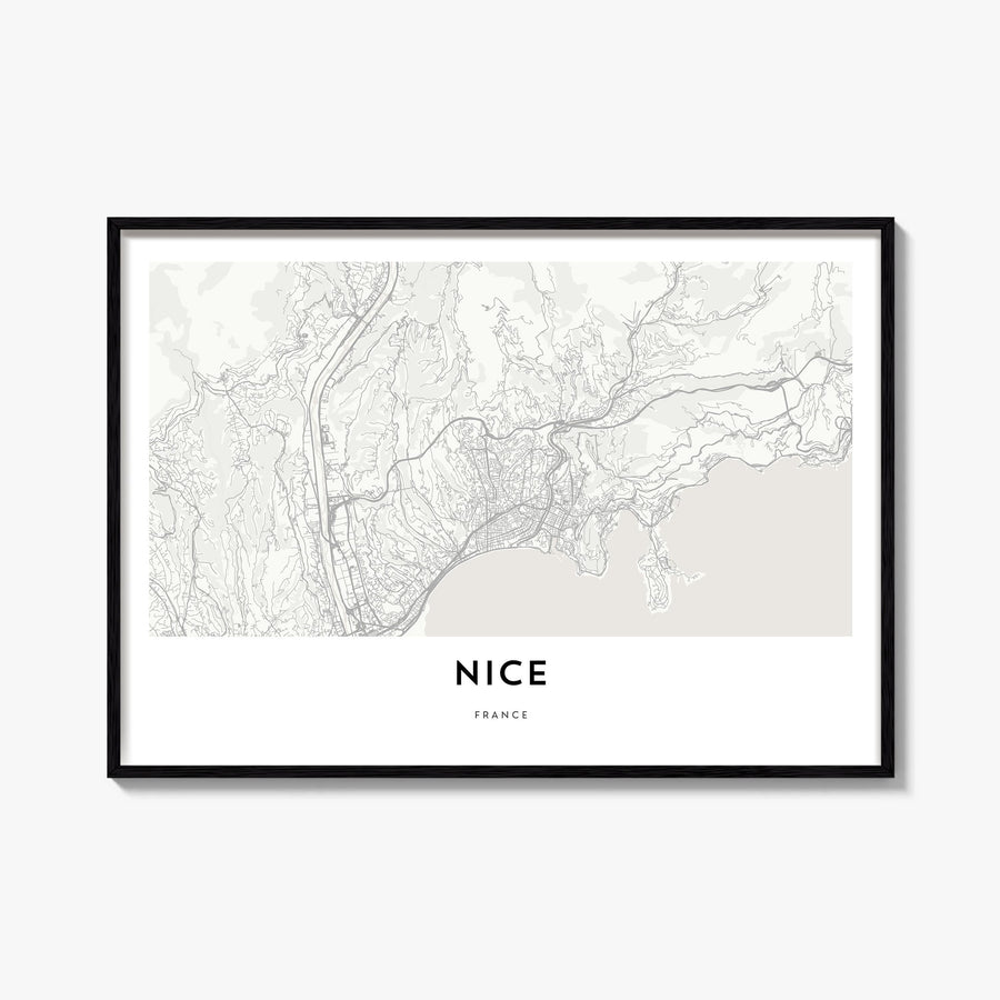 Nice black & white map poster of France – horizontal wall art, unframed print shown in interior mockup