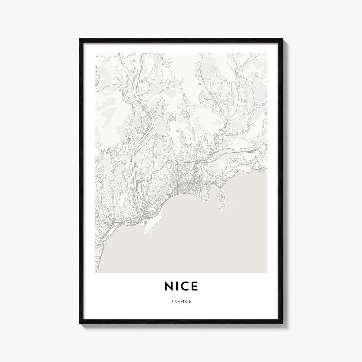 Nice black & white map poster of France – vertical wall art, unframed print shown in interior mockup