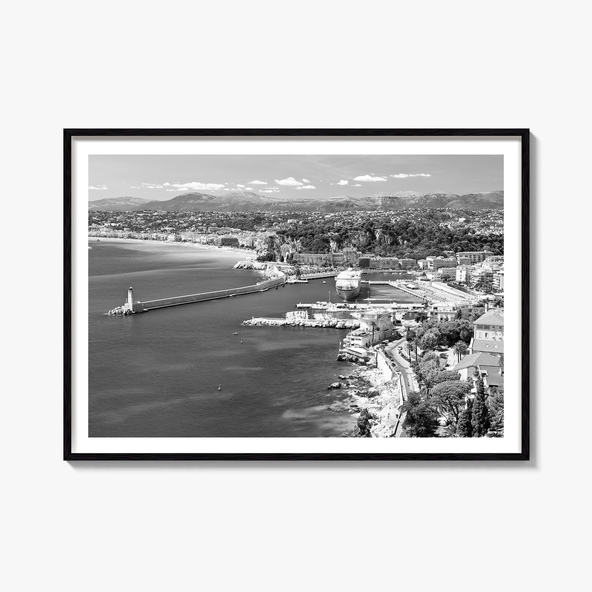 Nice black & white photo poster of France – horizontal wall art, unframed print shown in interior mockup